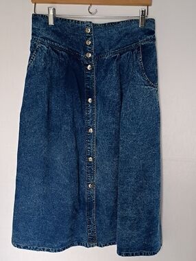 Vintage Women's Skirt Dark Blue Denim Size M